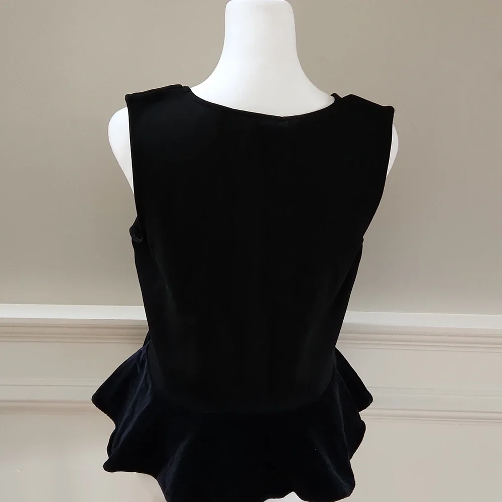 J. Crew Black Sleeveless Peplum Blouse With Velvet Trim